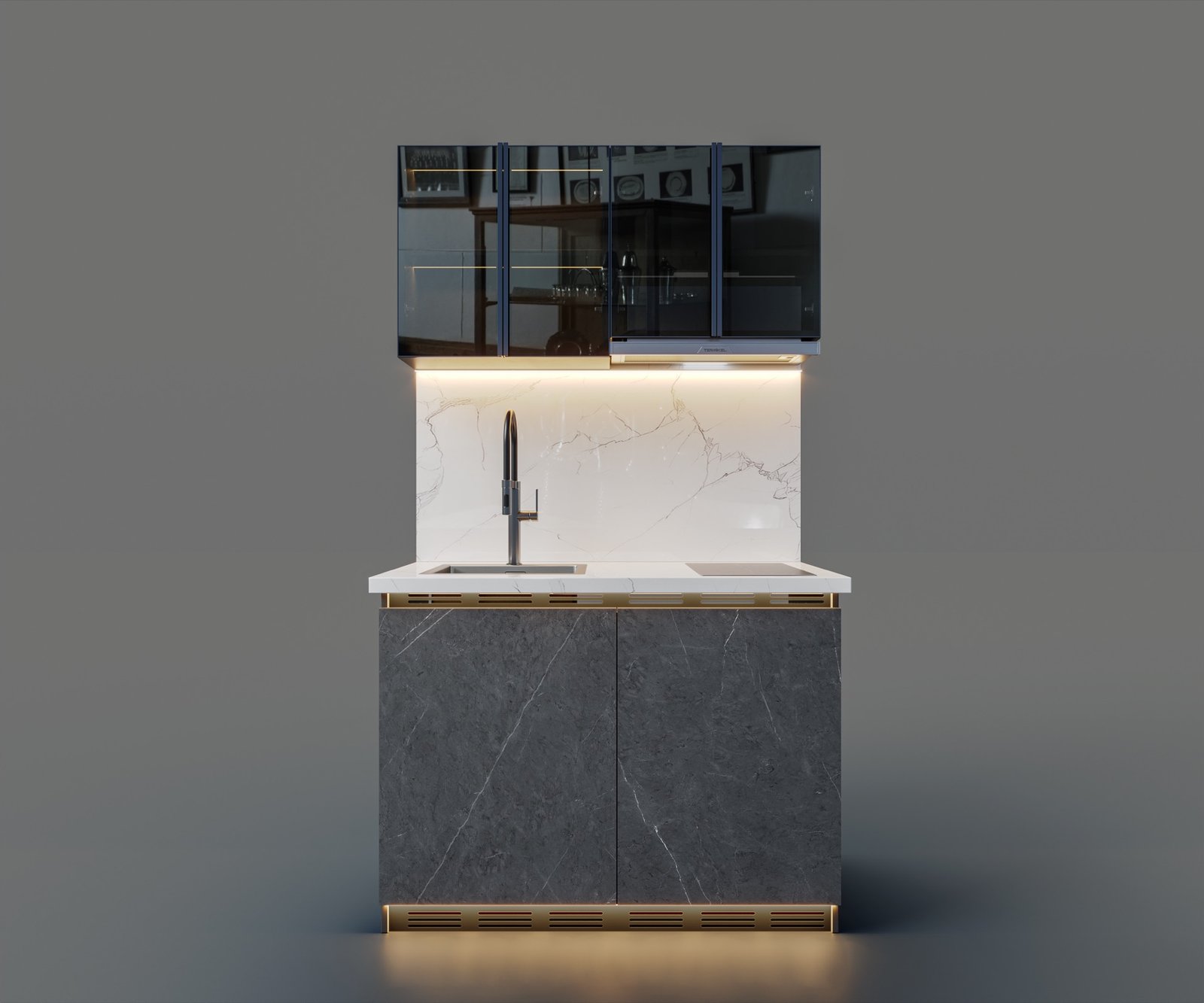 Quartz worktop.Induction hob.